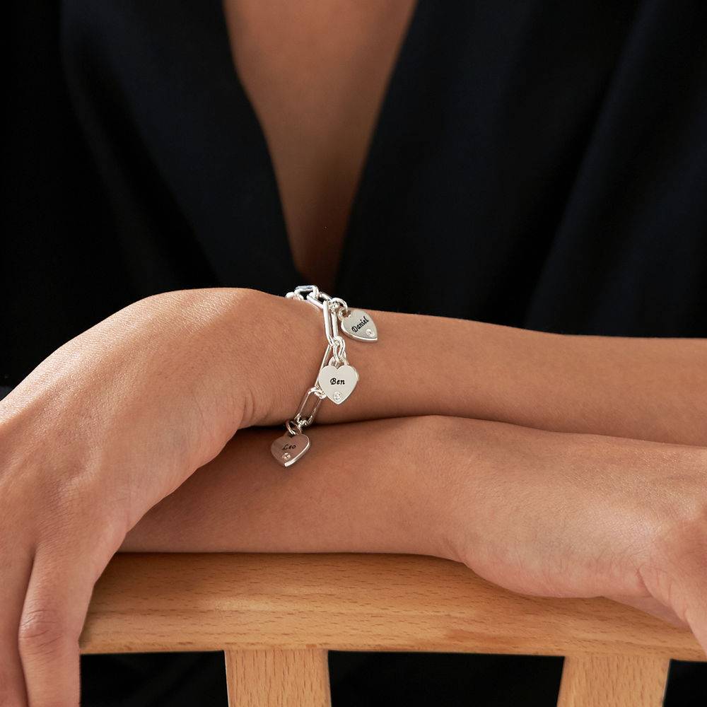 Rory Bracelet With Custom Diamond Heart Charms in Sterling Silver-2 product photo