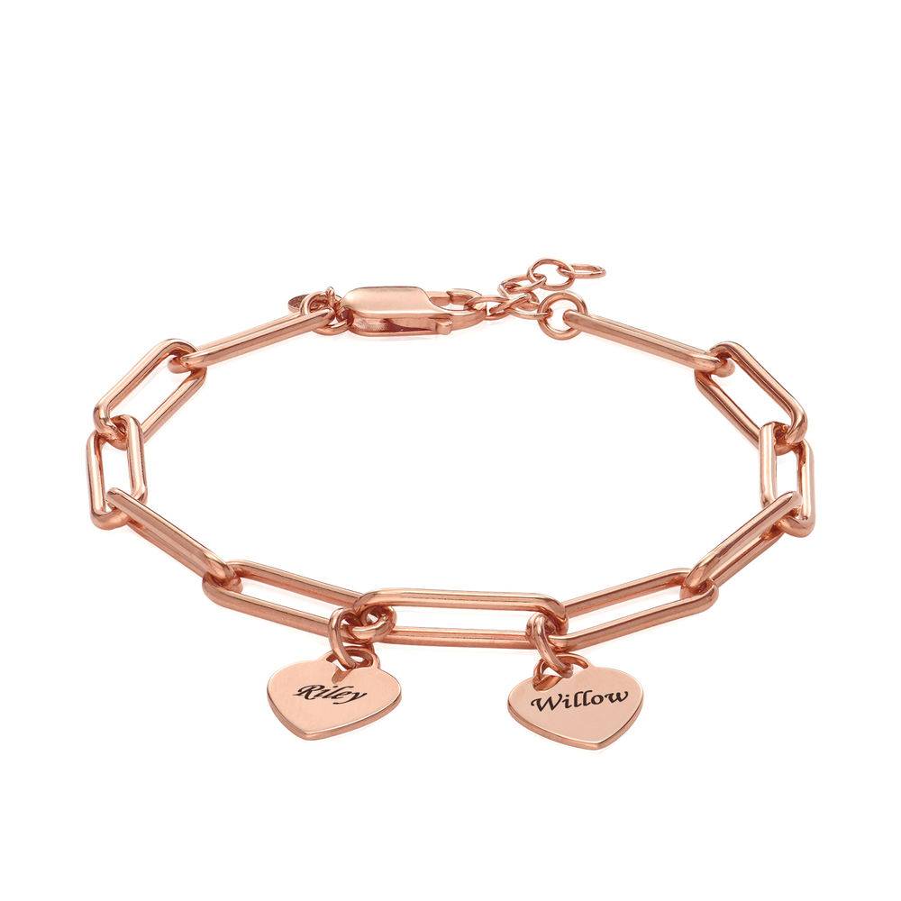 Rory Chain Link Bracelet with Custom Heart Charms in 18K Rose Gold Plating-3 product photo