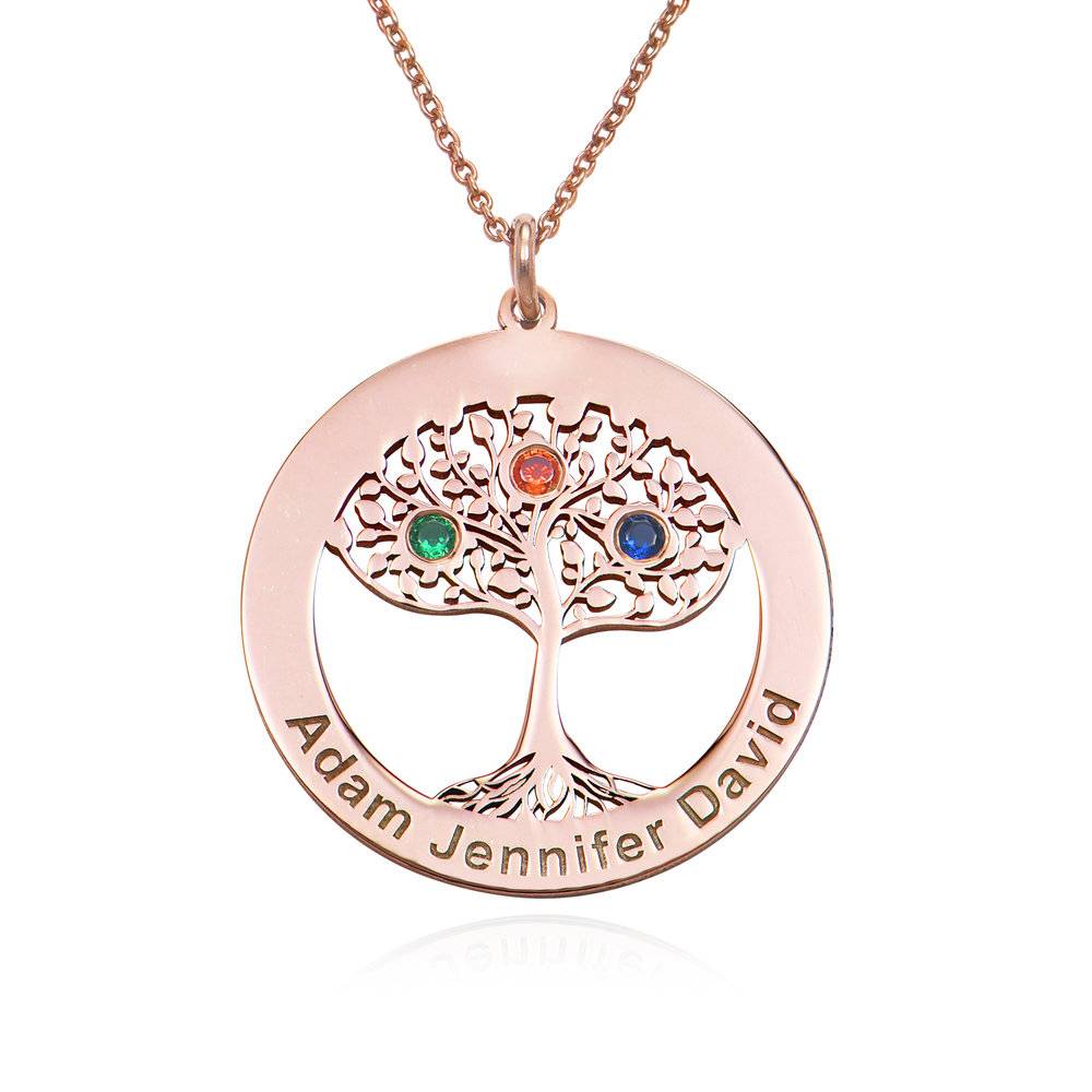 Rose Gold Plating Circle Tree of Life Necklace with Birthstones-1 product photo