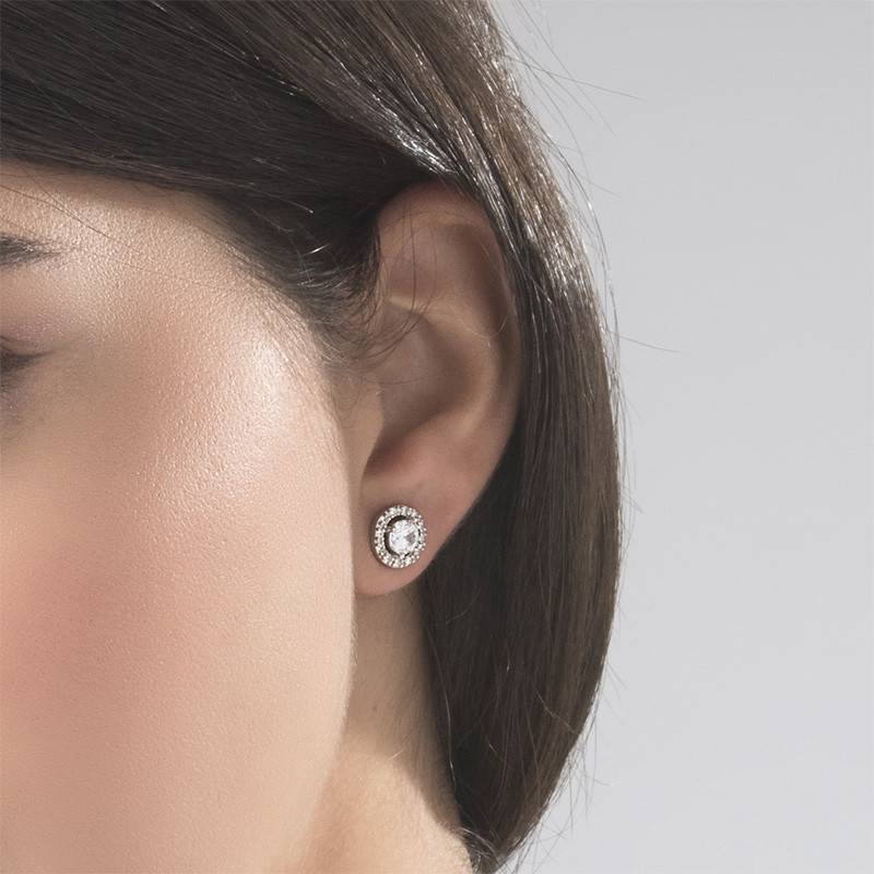 Round Cubic Zirconia Stud Earrings-3 product photo