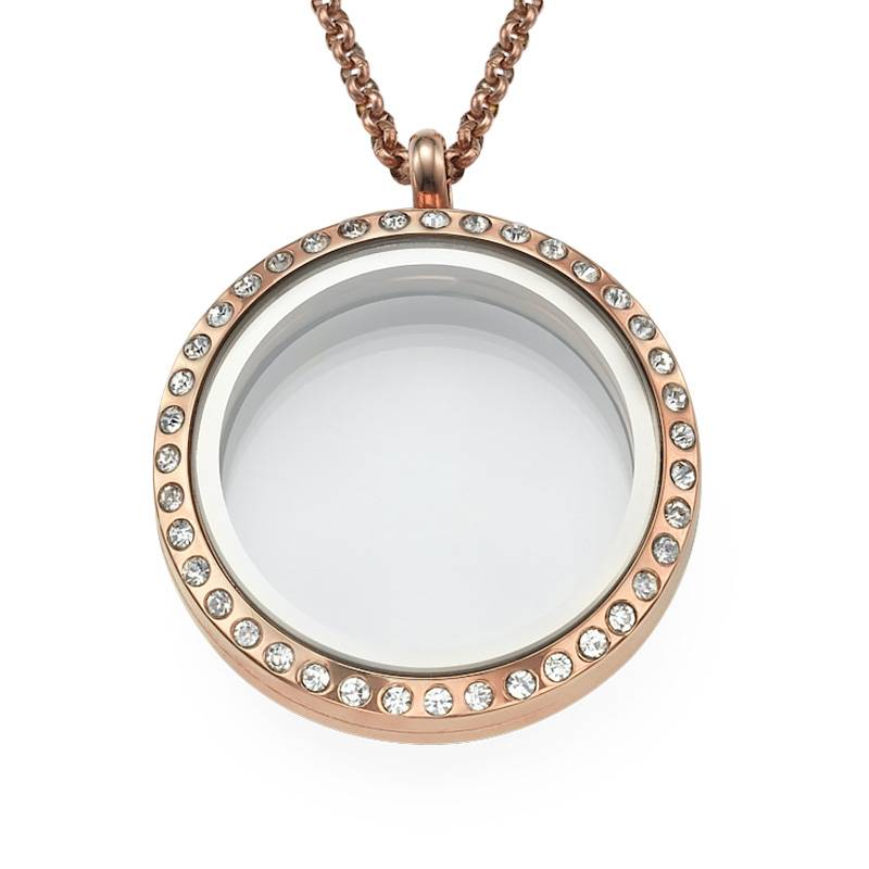 Round Locket in Rose Gold Plating with Crystals-1 product photo