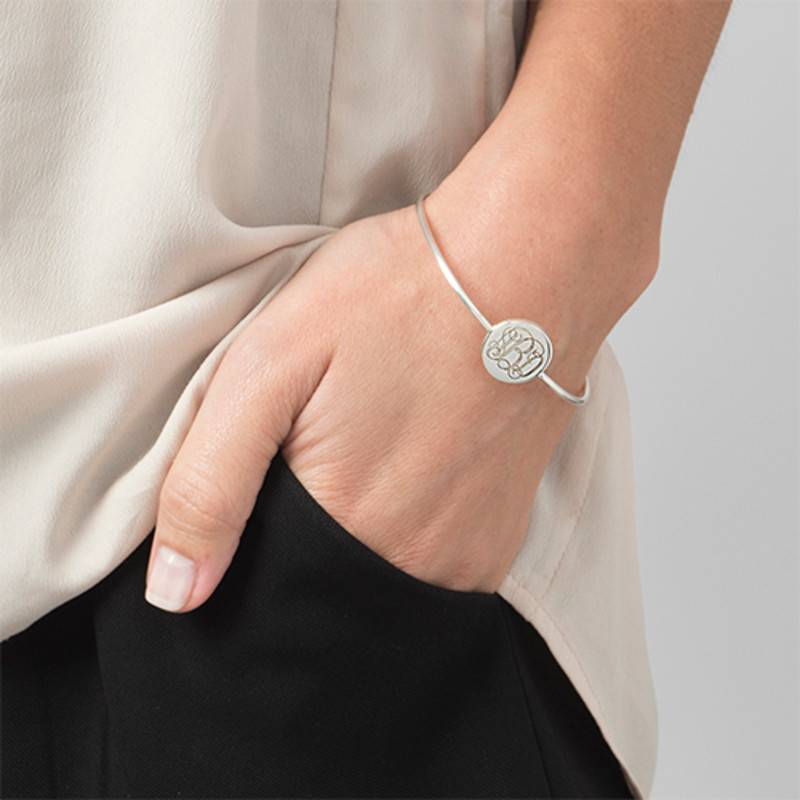 Round Monogram Bangle Bracelet in Silver product photo