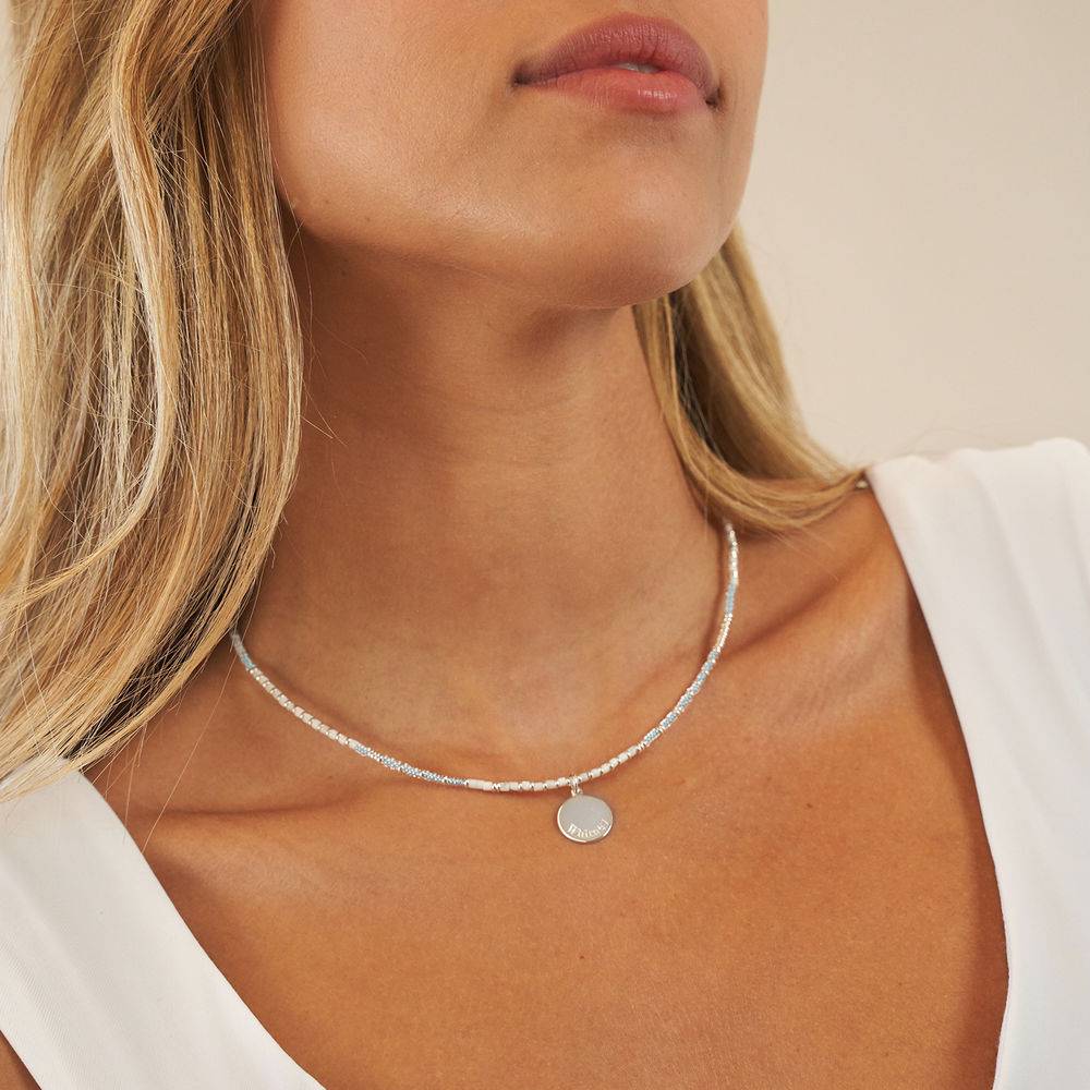 Sea Breeze Beads Necklace With Engraved Pendant in Sterling Silver-2 product photo