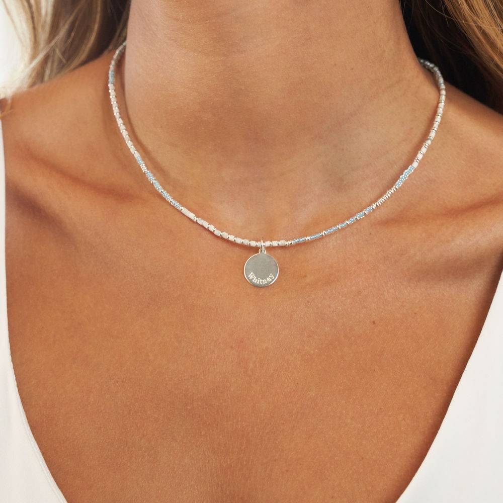 Sea Breeze Beads Necklace With Engraved Pendant in Sterling Silver-1 product photo