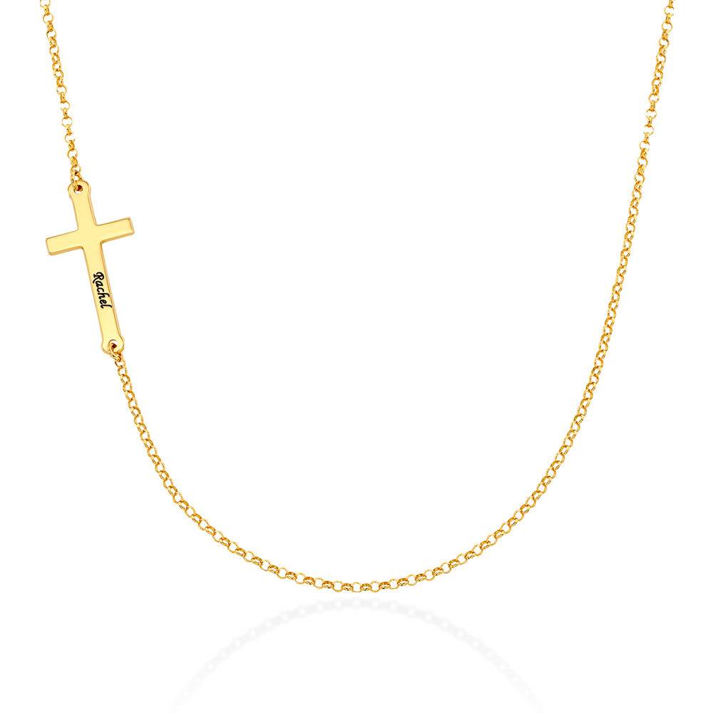Side Cross Engraved Necklace in Gold Vermeil-3 product photo