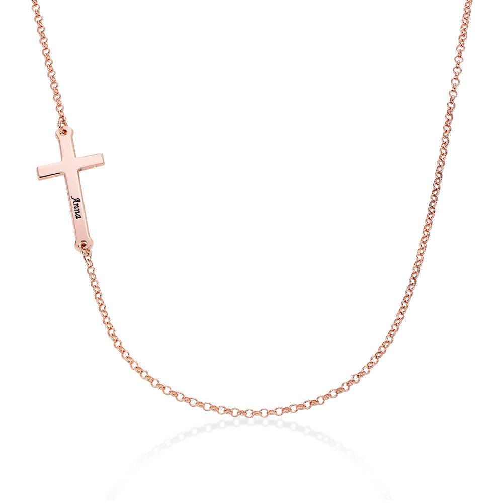 Side Cross Engraved Necklace in Rose Gold Plated-1 product photo