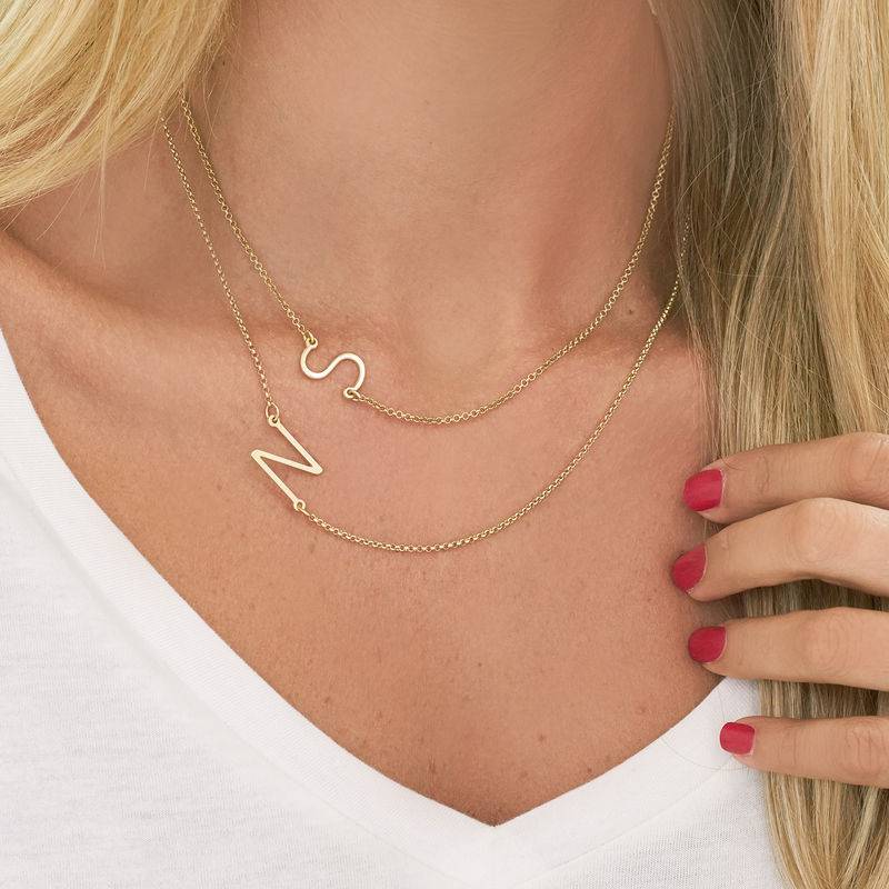 Gold Plated Side Initial Necklace-3 product photo