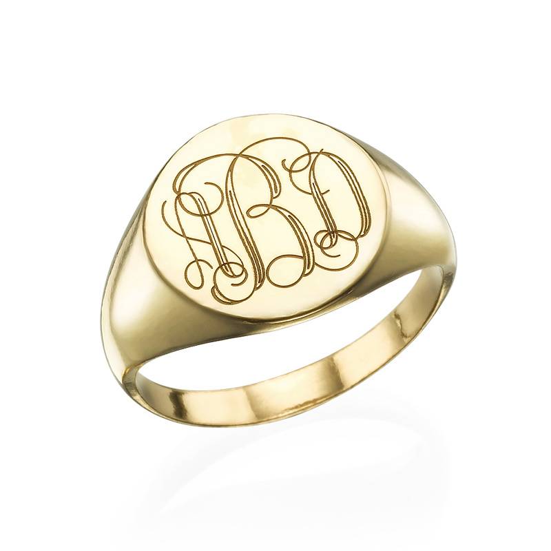 Signet Ring in Gold Plating with Engraved Monogram-1 product photo