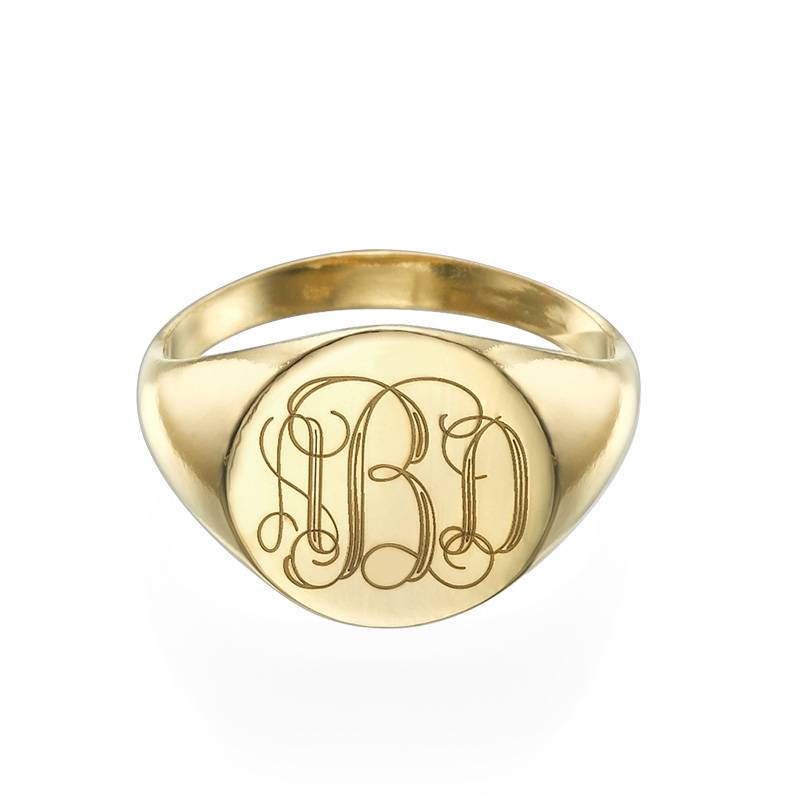 Signet Ring in Gold Plating with Engraved Monogram-3 product photo