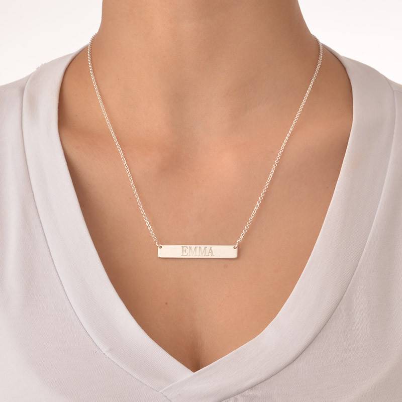 Silver Engraved Bar Necklace product photo