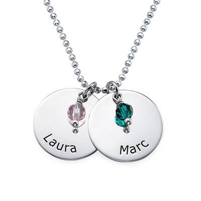 Personalized Disc Necklace With Birthstones-1 product photo