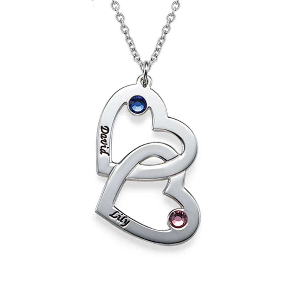 Personalized Silver Heart in Heart Necklace with Birthstones-1 product photo