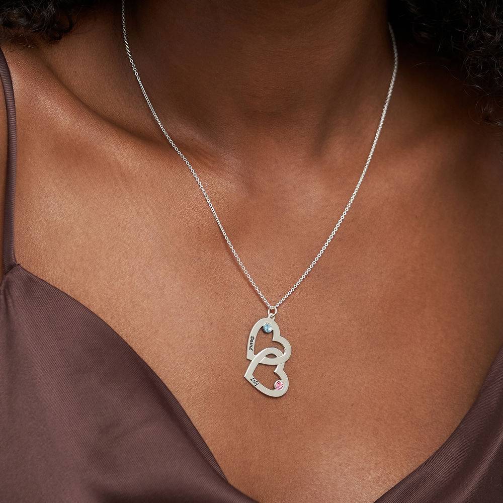 Personalized Silver Heart in Heart Necklace with Birthstones-4 product photo