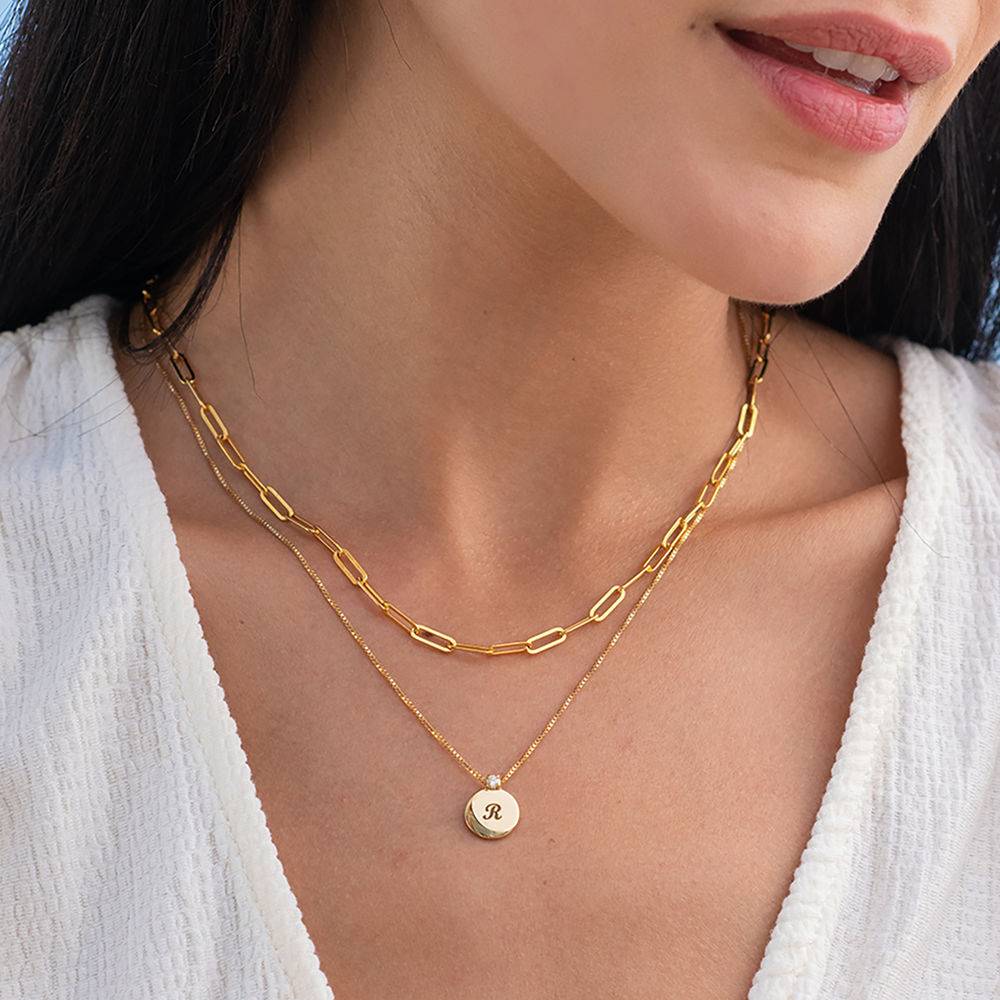 Small Circle Initial Necklace with Diamond in Gold Plated-2 product photo