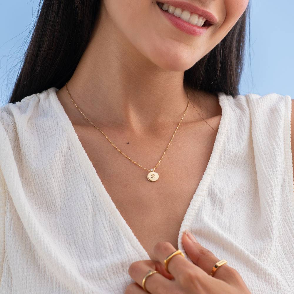 Small Circle Initial Necklace with Diamond in Gold Plated-3 product photo