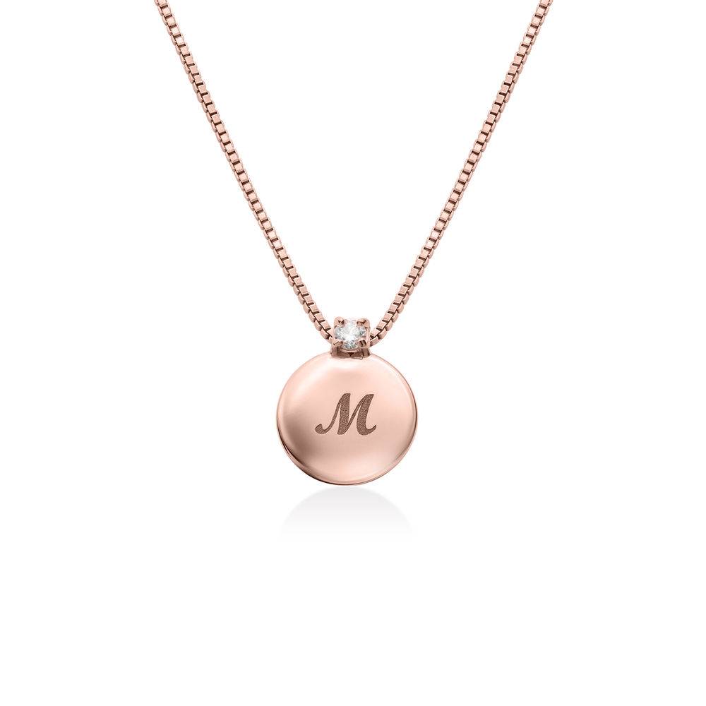 Small Circle Initial Necklace with Diamond in Rose Gold Plated-1 product photo