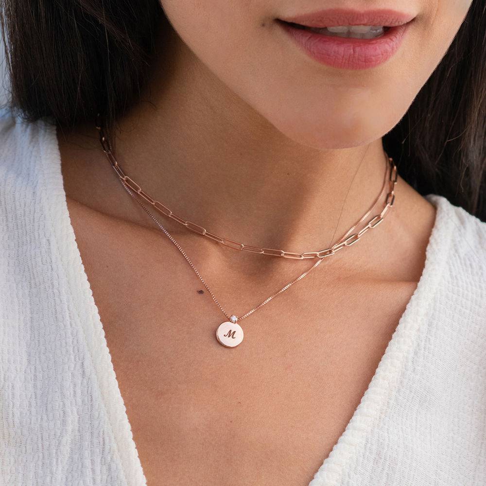 Small Circle Initial Necklace with Diamond in Rose Gold Plated-2 product photo
