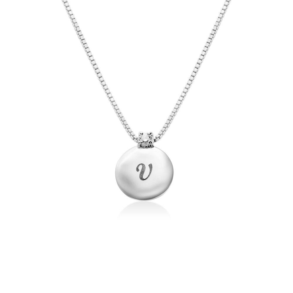 Small Circle Initial Necklace with Diamond in Sterling Silver product photo