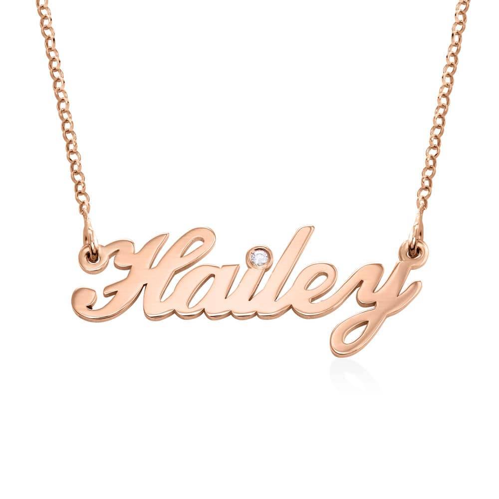 Hollywood Small Name Necklace with 0.02 CT Diamond in 18k Rose Gold Plating product photo