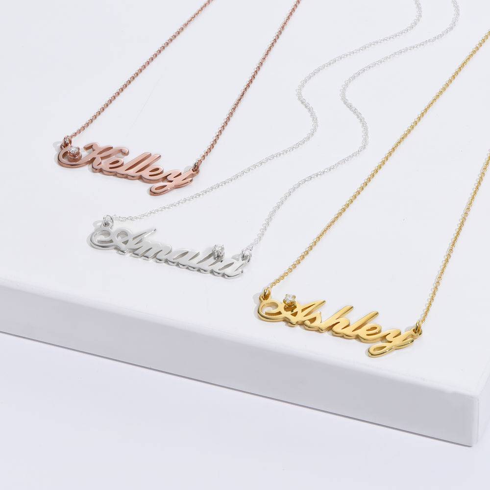 Hollywood Small Name Necklace with 0.05 CT Diamond in 18k Rose Gold Plating-2 product photo
