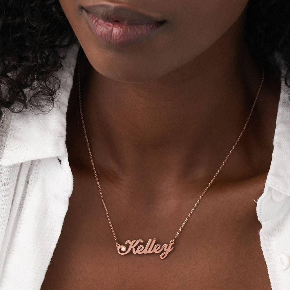 Hollywood Small Name Necklace with 0.05 CT Diamond in 18k Rose Gold Plating-4 product photo