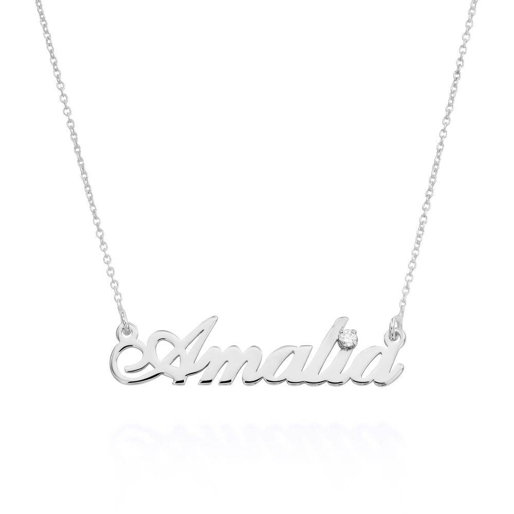 Hollywood Small Name Necklace in Sterling Silver with 5 Points Carats Diamond-1 product photo