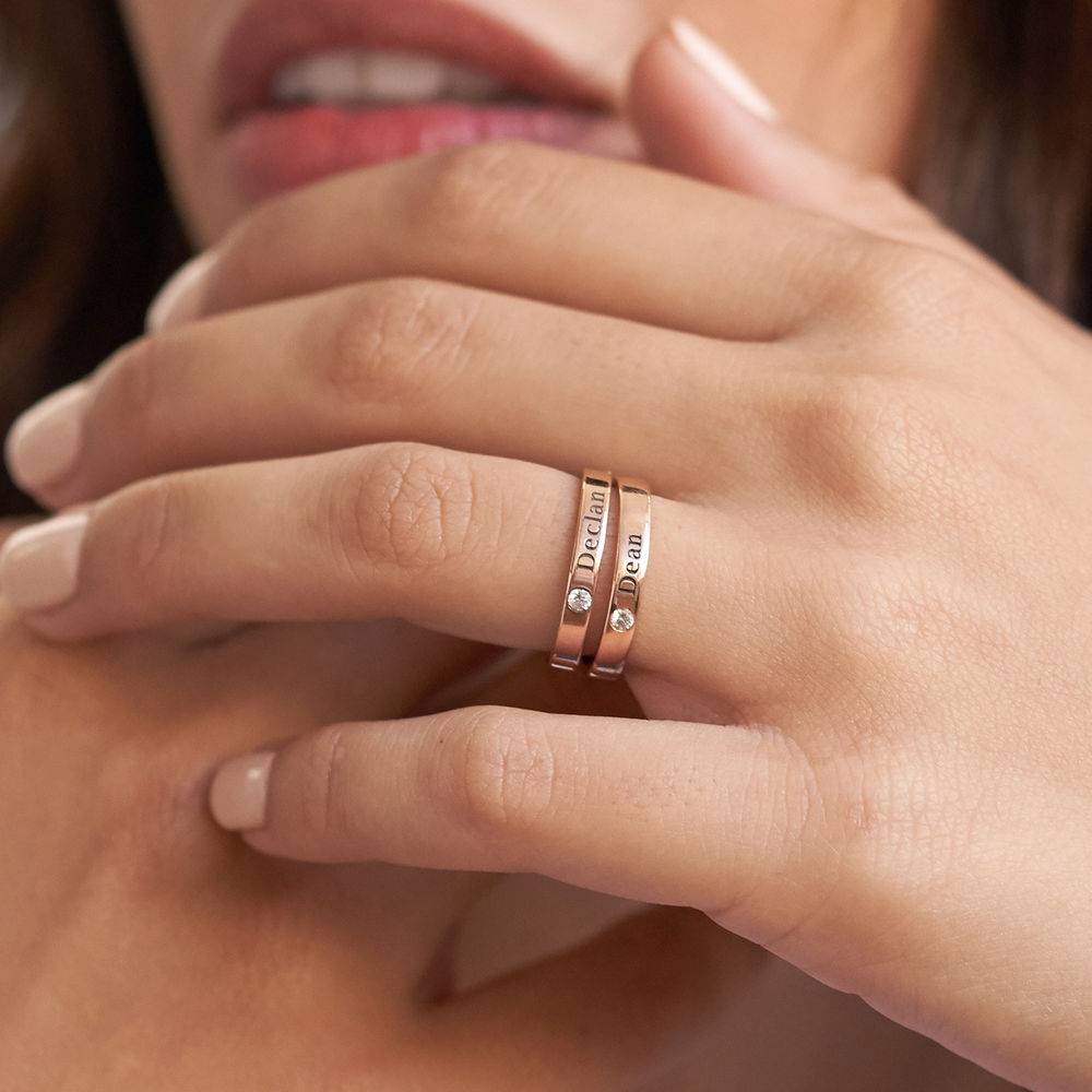 Stackable Birthstone Name Ring - 18k Rose Gold Plated-6 product photo