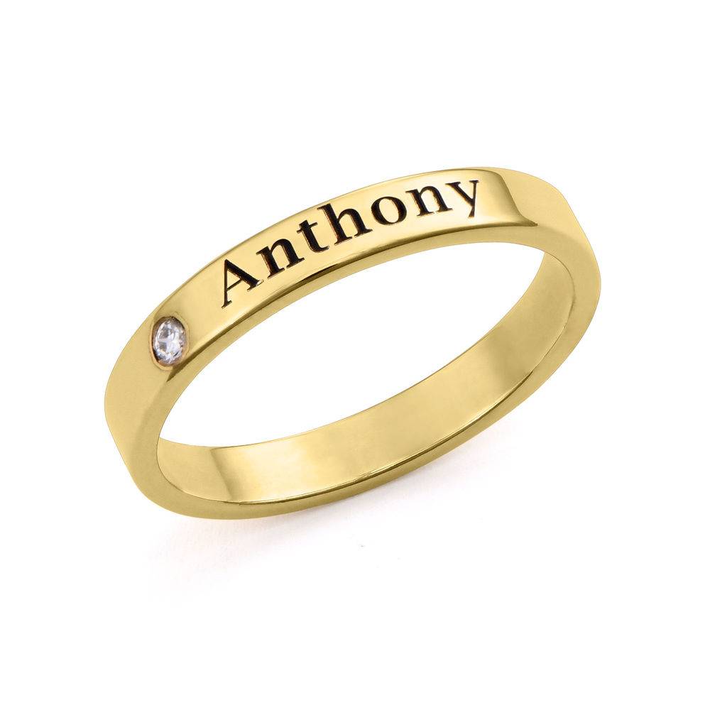 Stackable Name Ring in Gold Plating with Diamond-4 product photo