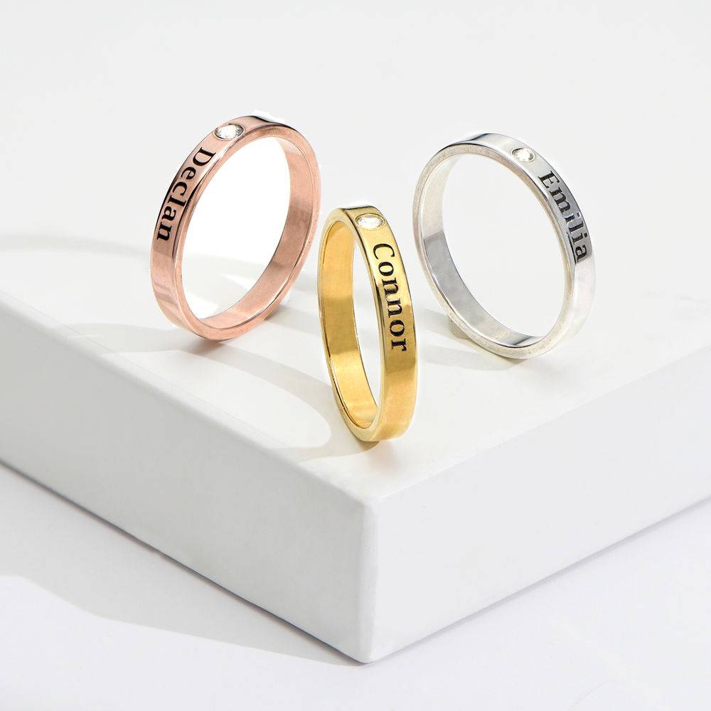 Stackable Name Ring in Gold Plating with Diamond product photo