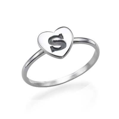 Sterling Silver Heart Initial Ring-1 product photo
