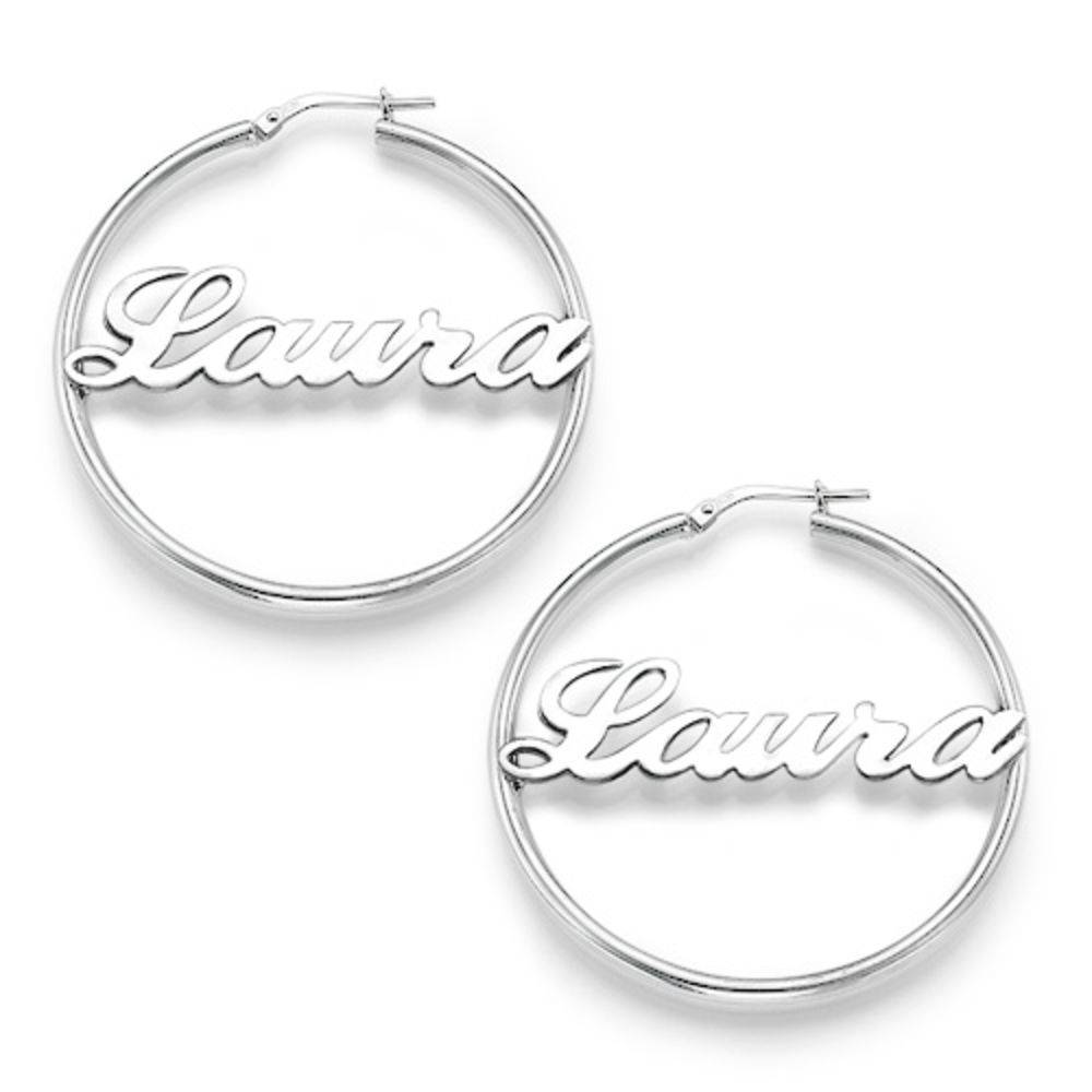 Sterling Silver Hoop Name Earrings-1 product photo