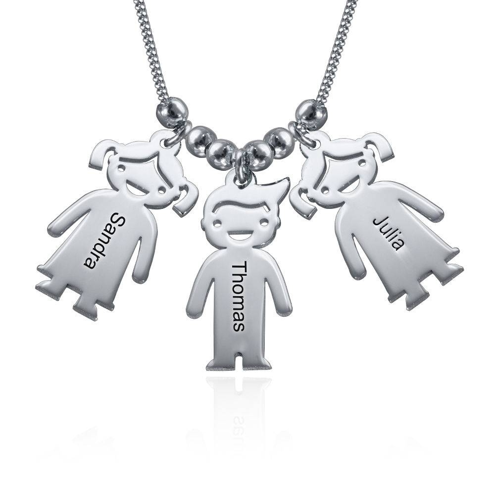 Sterling Silver Mother’s Necklace with Engraved Children Charms-6 product photo