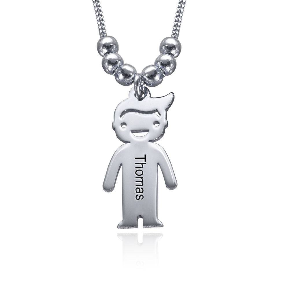 Sterling Silver Mother’s Necklace with Engraved Children Charms-3 product photo