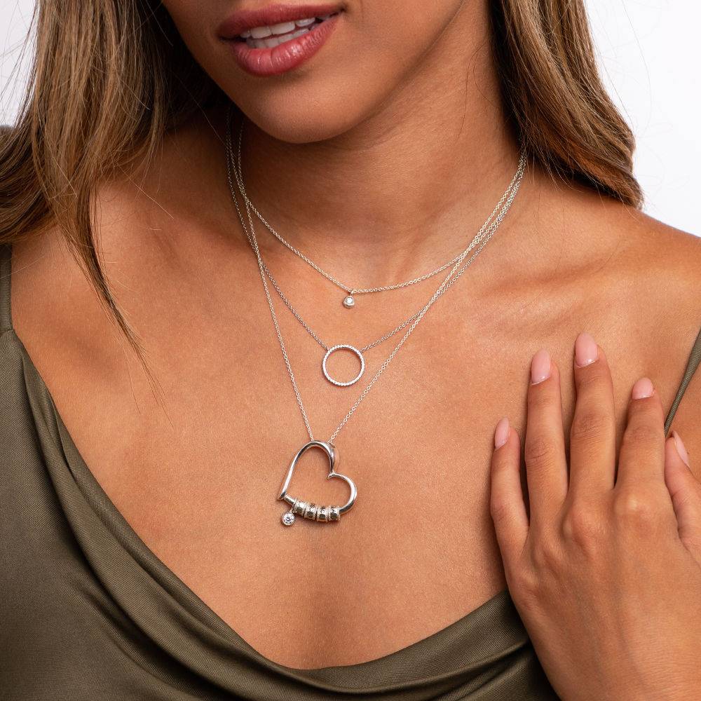 Charming Heart Necklace with Engraved Beads & Diamond in Sterling Silver-2 product photo
