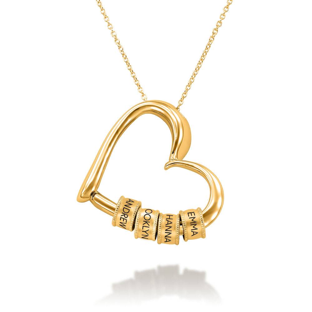 Charming Heart Necklace with Engraved Beads in Gold Plating-1 product photo