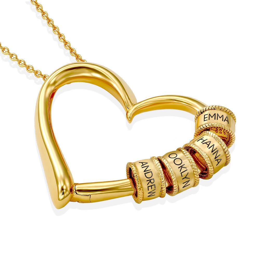 Charming Heart Necklace with Engraved Beads in Gold Plating-3 product photo