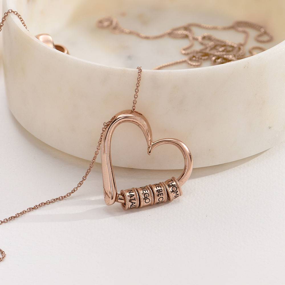 Charming Heart Necklace with Engraved Beads in Rose Gold Plating-4 product photo