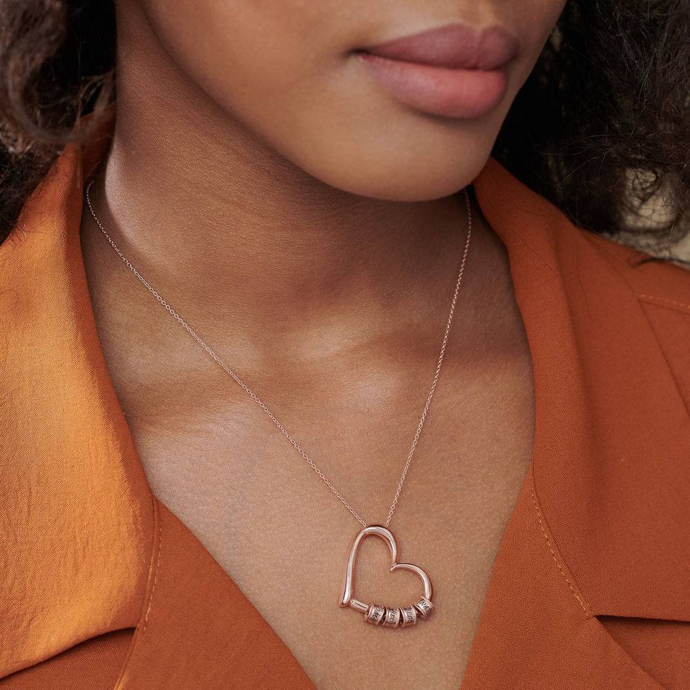 Charming Heart Necklace with Engraved Beads in Rose Gold Plating-6 product photo