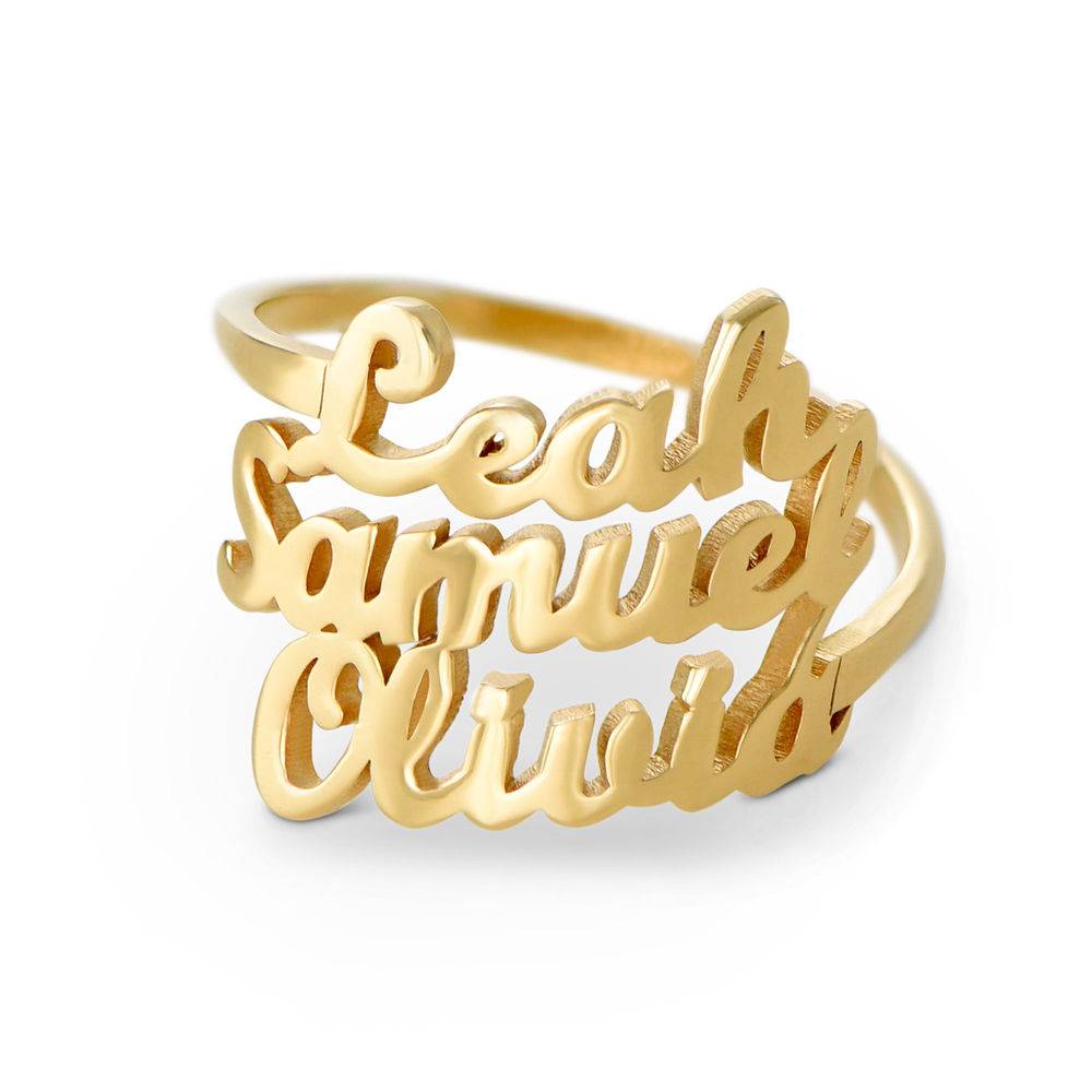 Script Triple Name Ring in 18K Gold Plating-1 product photo