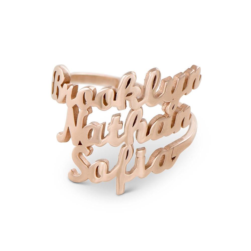 Script Triple Name Ring in 18K Rose Gold Plating-2 product photo