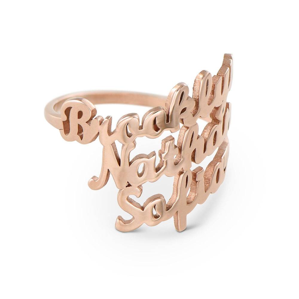 Script Triple Name Ring in 18K Rose Gold Plating-4 product photo
