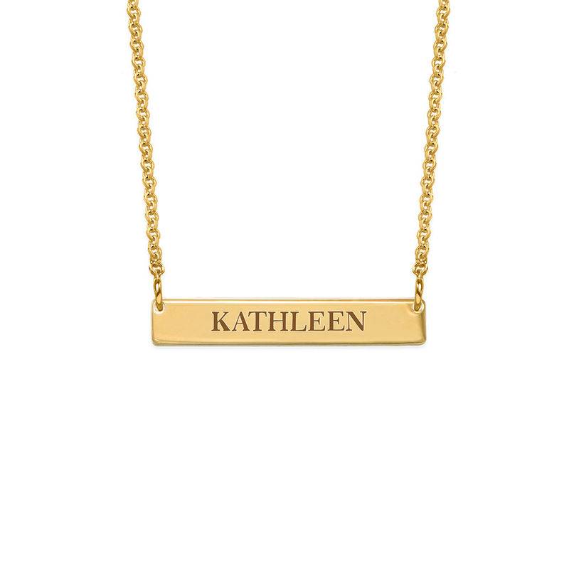 Tiny Engraved Bar Necklace in 18k Gold Plating product photo