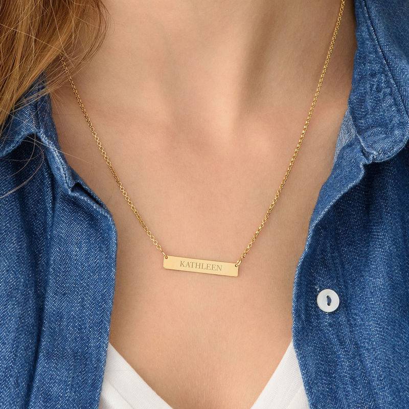 Tiny Engraved Bar Necklace in 18k Gold Plating-3 product photo