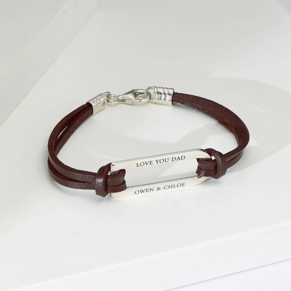 Titan Brown Leather Bracelet with Sterling Silver Bar-2 product photo