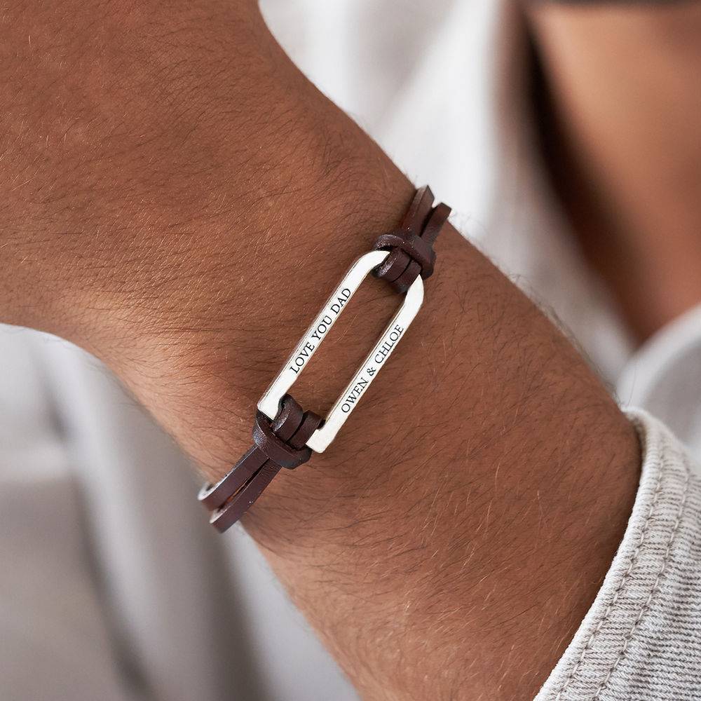 Titan Brown Leather Bracelet with Sterling Silver Bar-4 product photo