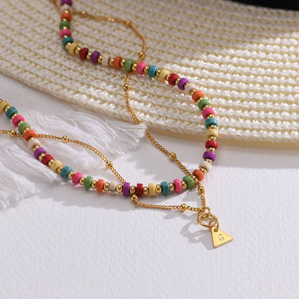 Tropical Layered Beads Necklace with Initials in Gold Plating product photo