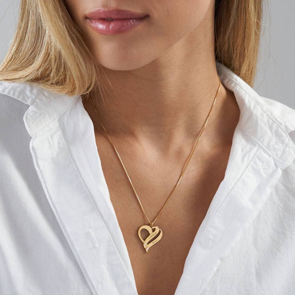 Two Hearts Forever One Necklace Gold Plated with Diamonds product photo