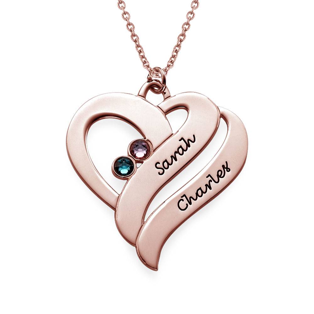 Two Hearts Forever One Necklace with Birthstones - Rose Gold Plated-5 product photo