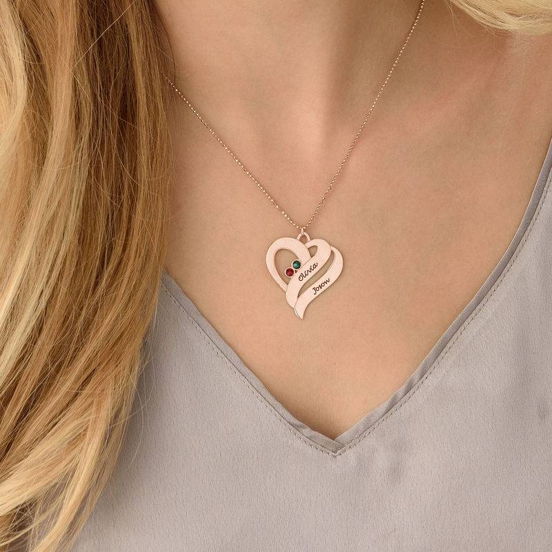 Two Hearts Forever One Necklace with Birthstones - Rose Gold Plated-3 product photo
