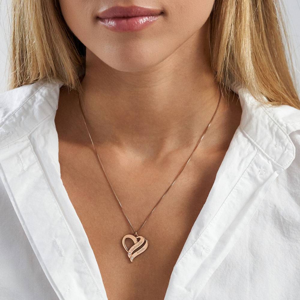 Two Hearts Forever One Rose Gold Plated with Diamonds Necklace-2 product photo